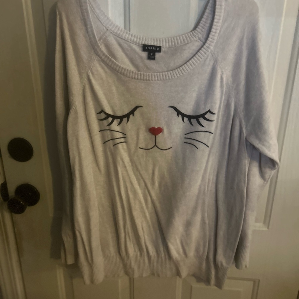 torrid Cream Cat Face Crewneck Sweater